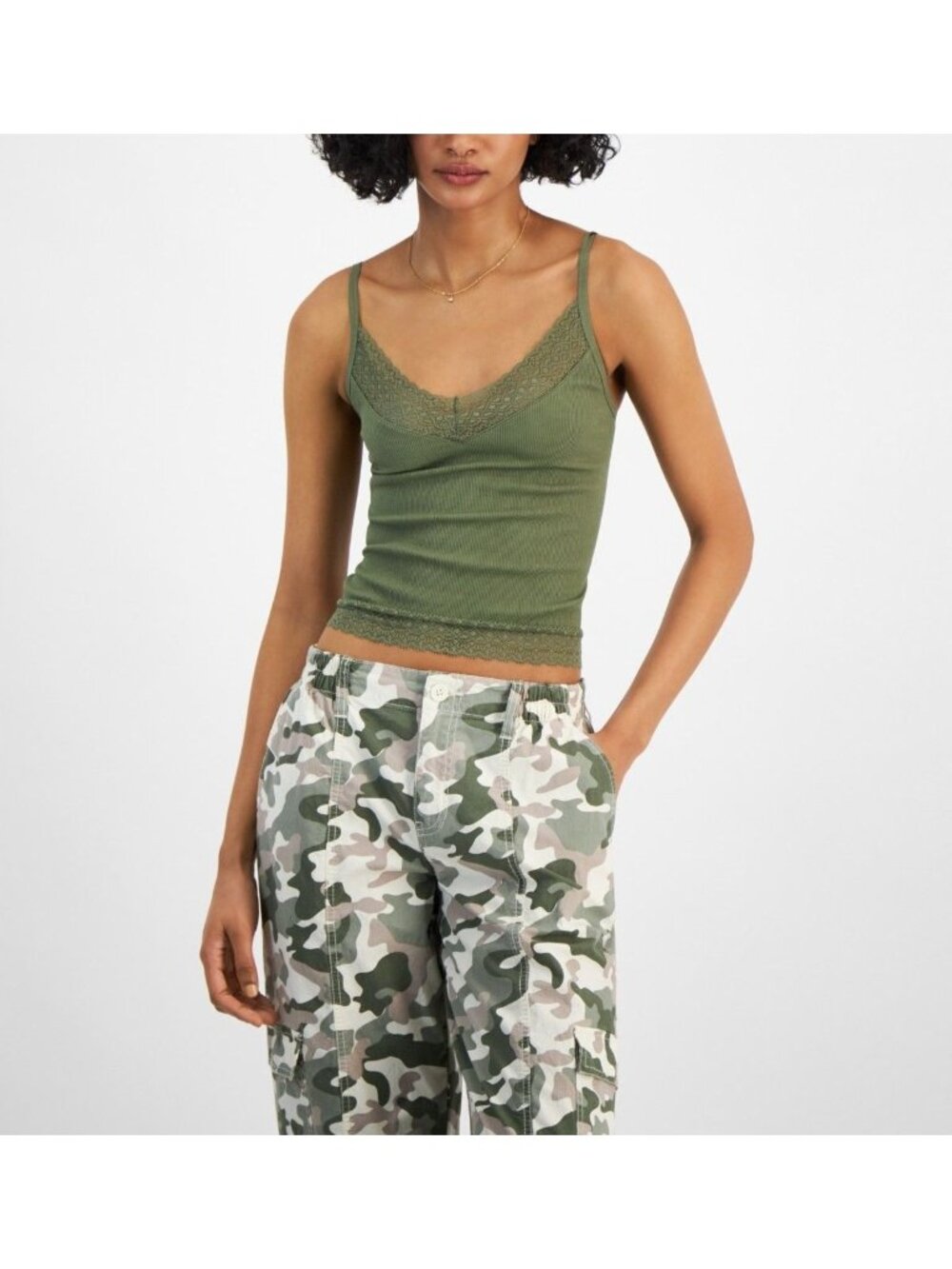 Self Esteem Womens Lace Trim Cami Tank Top Juniors Green Size L/XL NWT